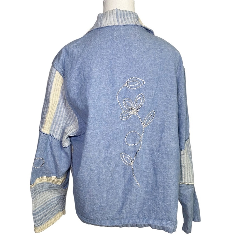Tantrums Vintage Blue and Cream Patchwork Embroidered Jean Jacket - Picture 2 of 13